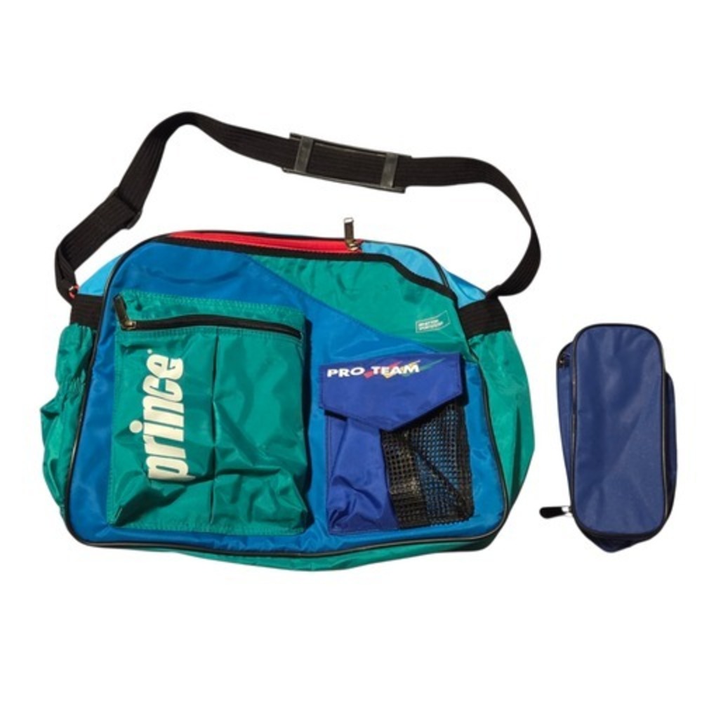 Vintage Prince Tennis Multi Color Shoulder Travel Bag Retro Blue & Green